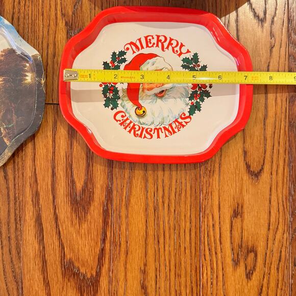 VTG Christmas 5 Metal Serving Trays Plates Round Rectangle Cookies Santa Holiday - Picture 8 of 13